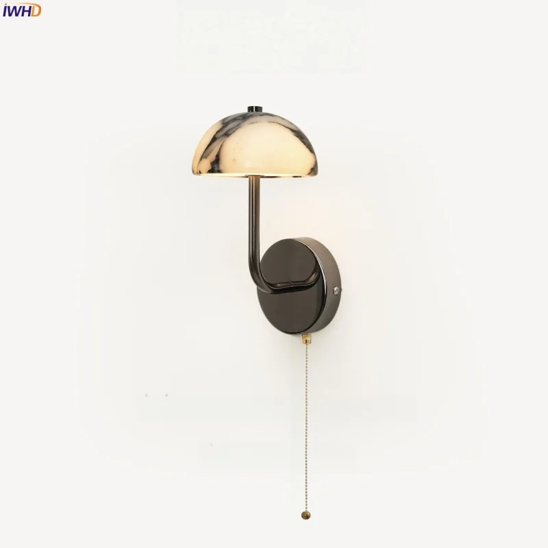 

IWHD Mushroom Marble LED Wall Sconce Living Room Stair Light Pull Chain Switch Modern Nordic Reading Bedside Lamps Wandlampen