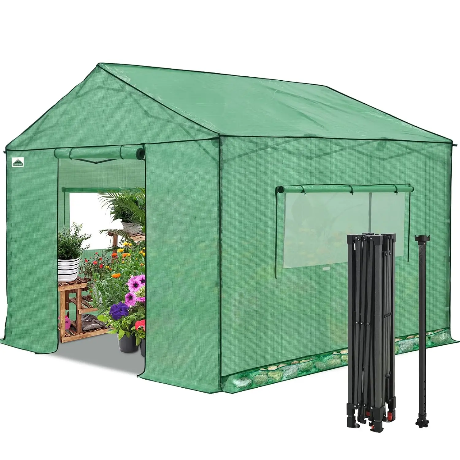 Patented PeakPush™ Center Lock, Easy One Person Setup, Gable Roof Portable Outdoor Greenhouse for Winter Protection, Customized