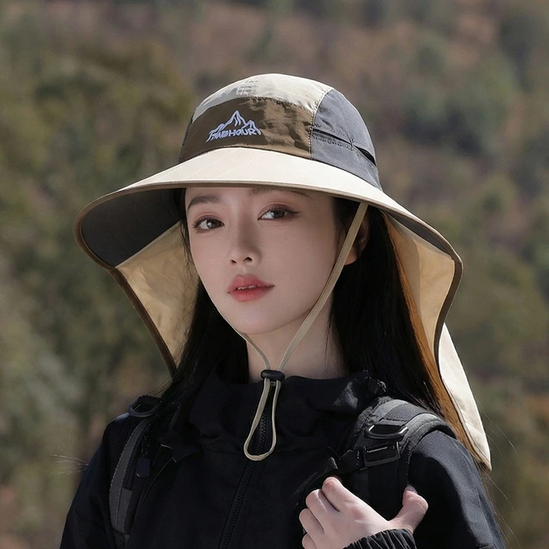 Unisex Spring Summer New Wide Brim Fisherman Hat Shawl Neck Protector Hat Hiking Fishing Breathable Sun-protective Bucket Cap