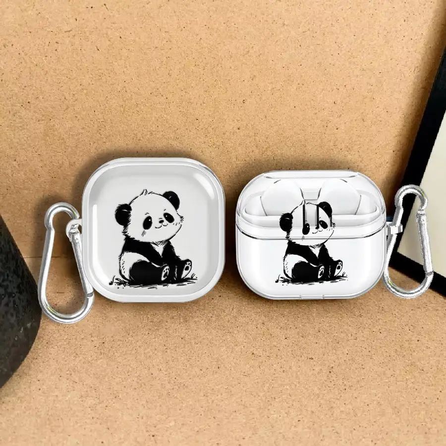 Black And White Panda Doodle Case For Samsung Galaxy Buds Live 3Pro 2 4 Pro 3 FE 4Pro Clear Earphone Cases Cover