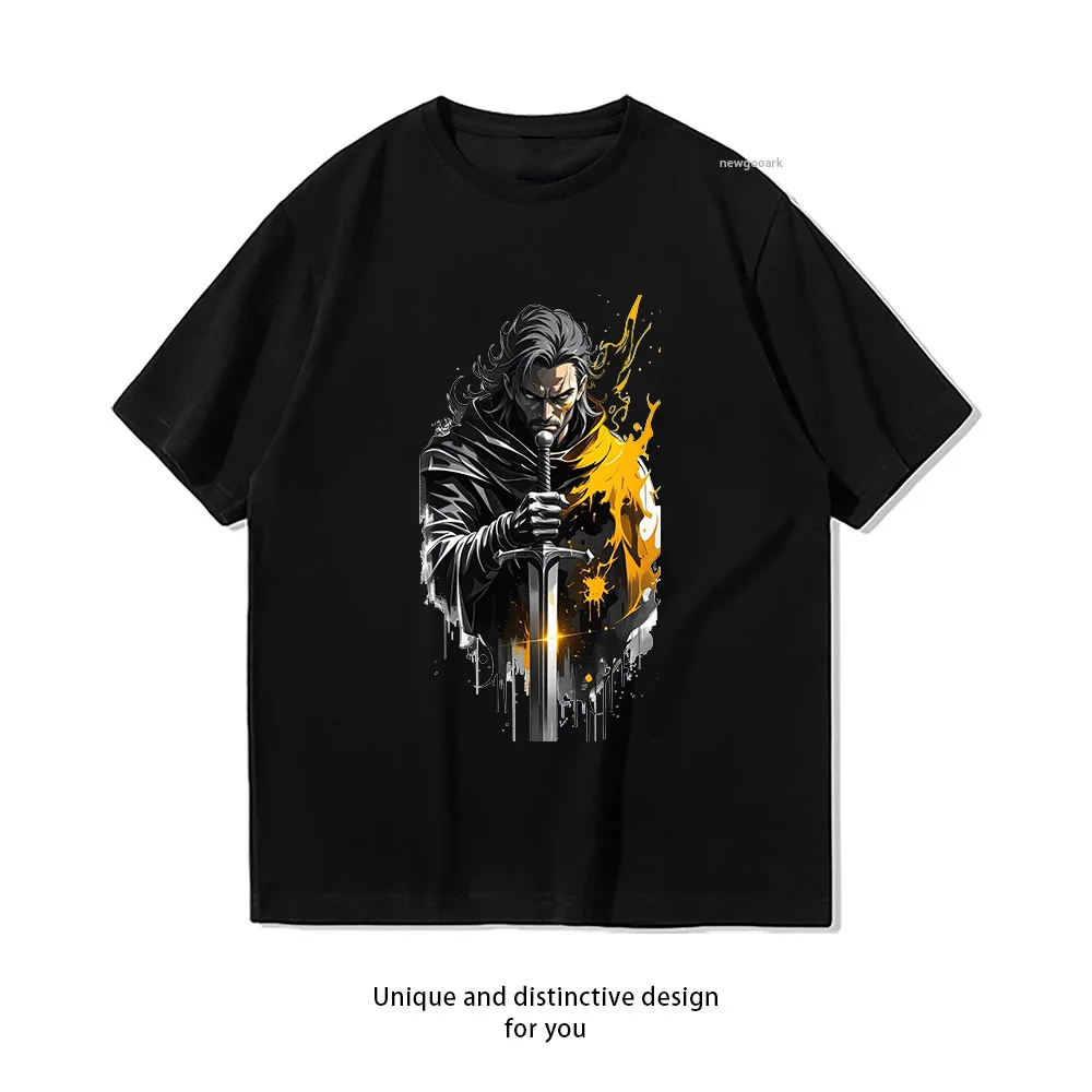 Dark Warrior Sword Artistic Design  Casual Cotton Short Sleeve Tee for Men Women