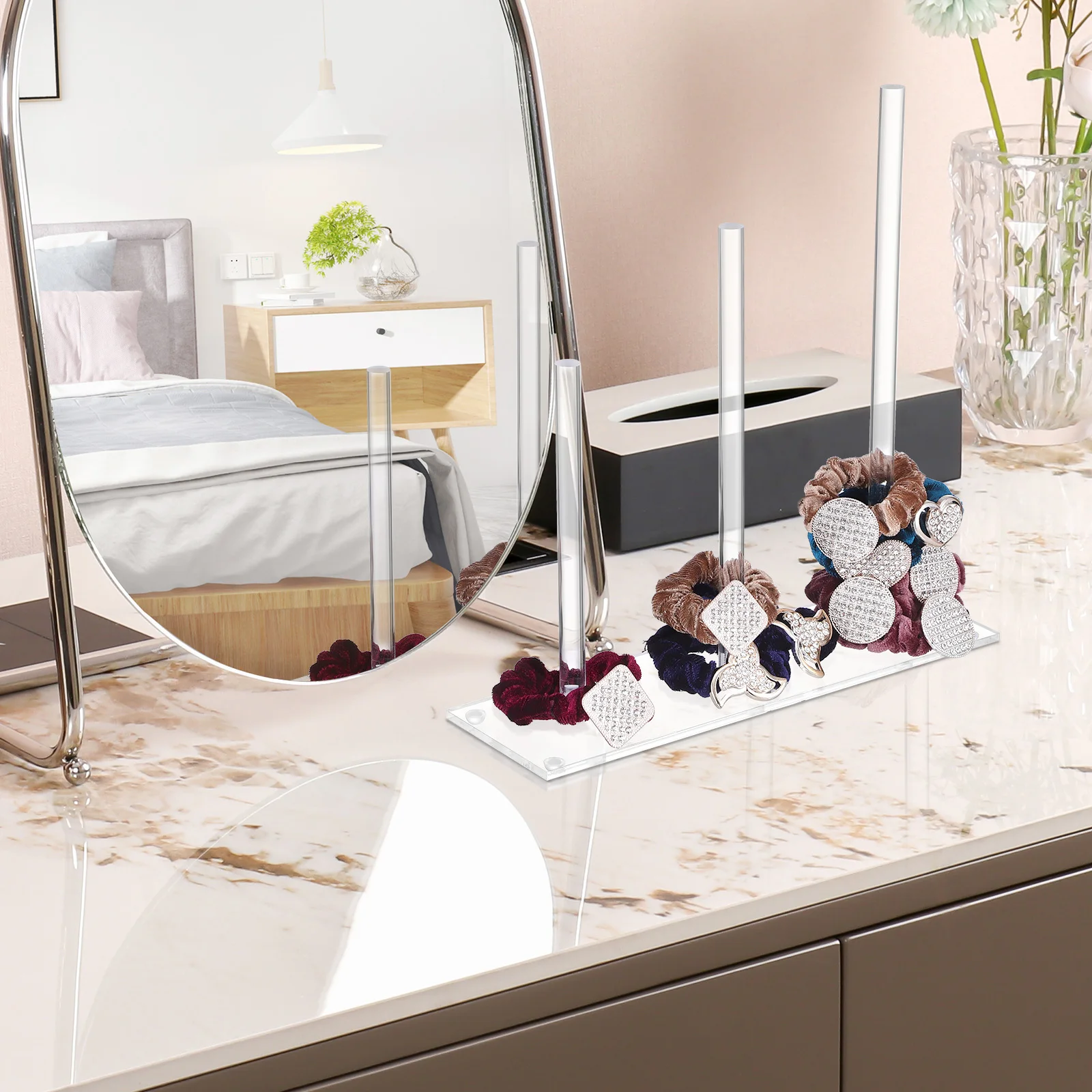 

2Pcs Hair Tie Holder Clear Acrylic Hairband Organizer 3-Layer Vertical Tower Scrunchie Display Stand Bracelet Organizer Hair