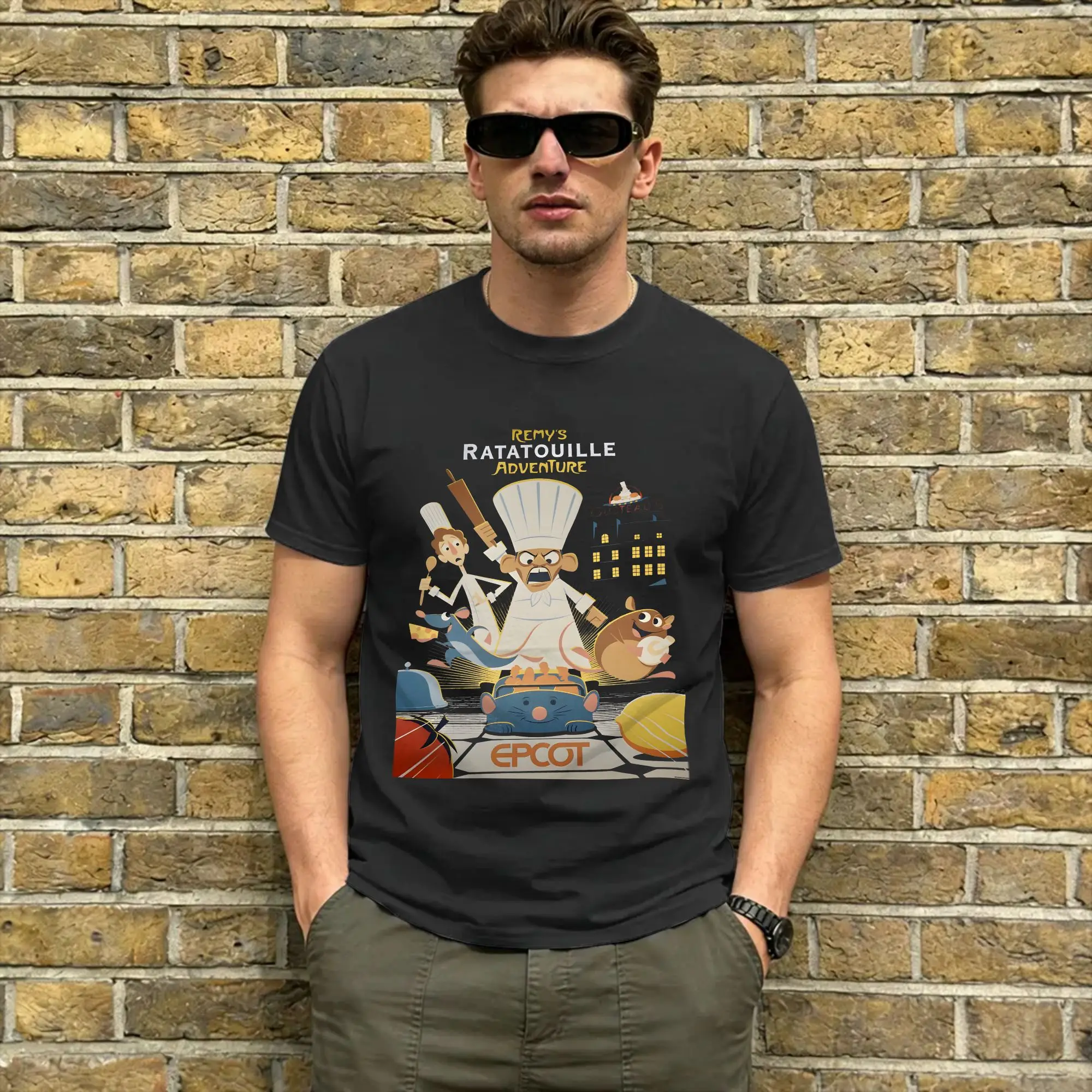 Vintage Remy's Ratatouilles Adventure  T-Shirt Men Round Neck 100% Cotton T Shirt  Short Sleeve Tees 4XL 5XL Clothing