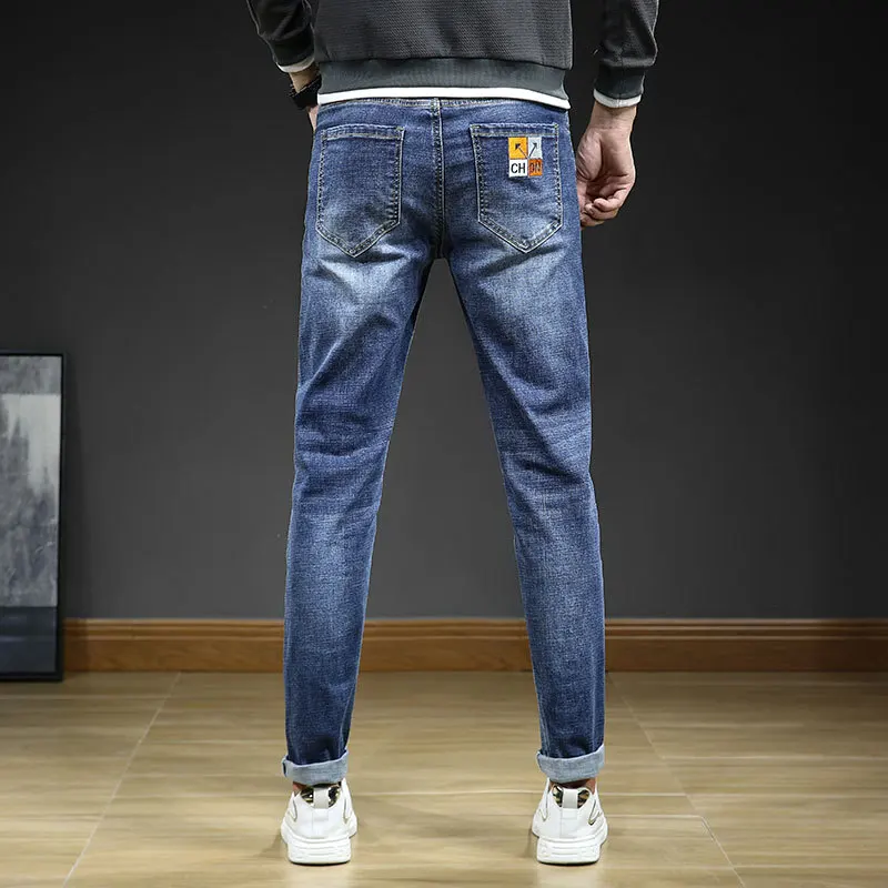 190CM Tall Men Jeans Classic Blue Exra Long Pants 115CM Spring Autumn Plus Size 38 40 42 Slim Fit Large Boys Stretched Trousers