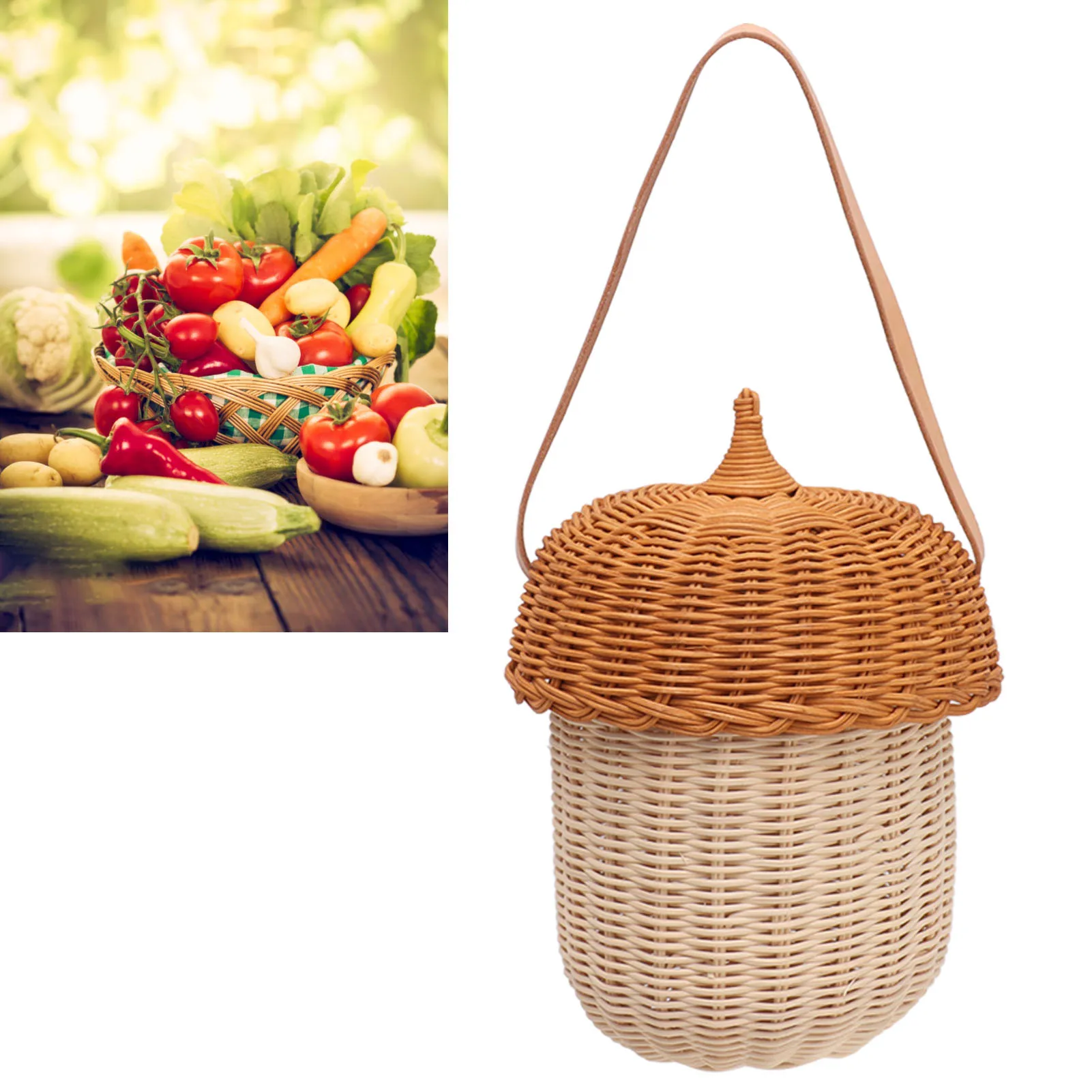 Kids Pinecone Rattan Storage Basket Hand Woven Small Shoulder Bag Decorative Baskets For Boys Girls Photography Props