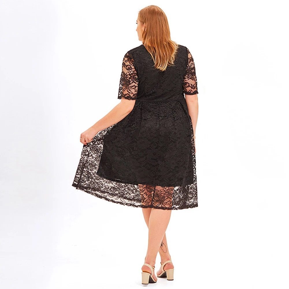 Plus Size Elegant Summer Wedding Party Light Dress Guest Bridesmaid Lady Lace Midi Dress Female Clothes Large Skirt Chubby Woman