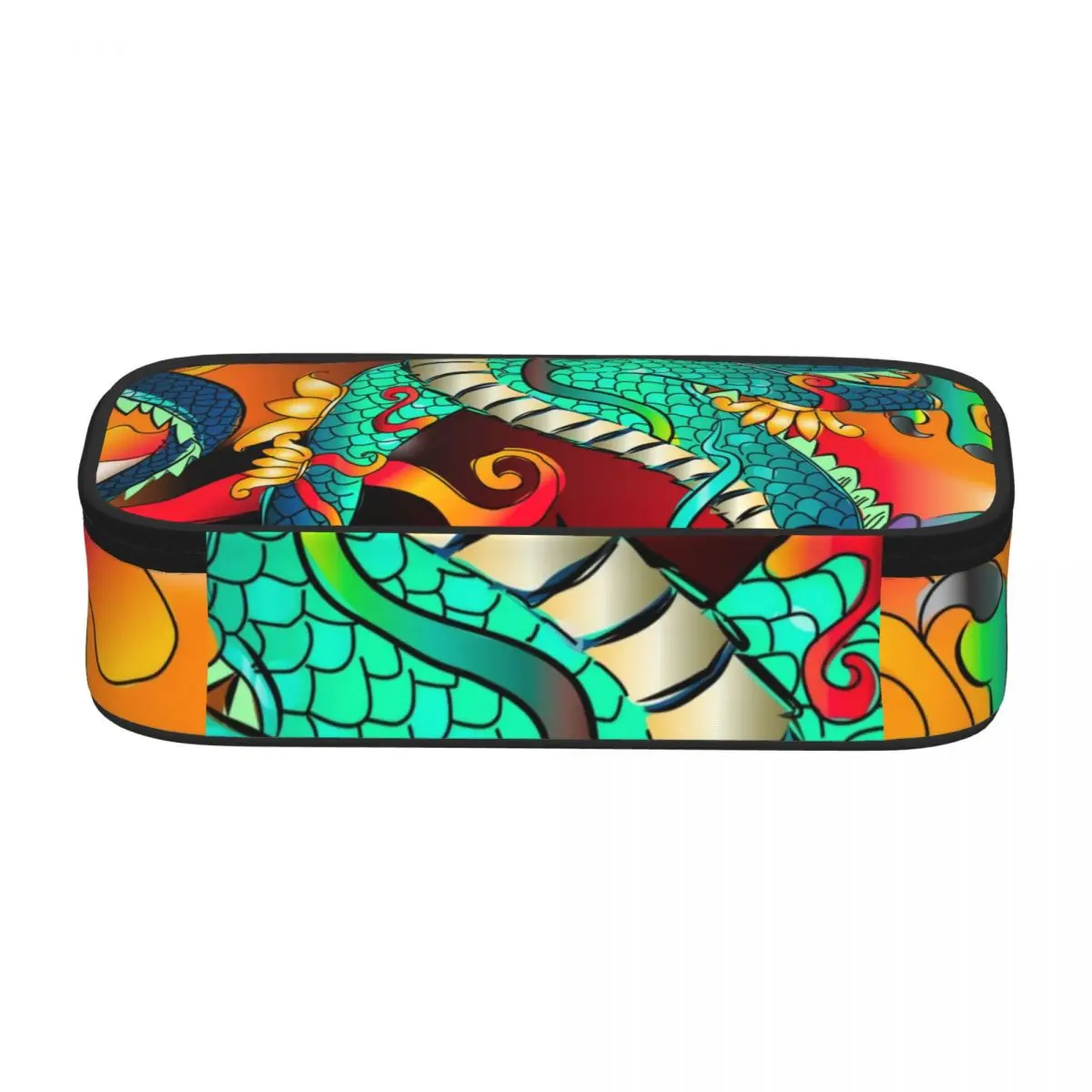 Green Chinese Dragon Pencil Case Dance Animal Print Elementary School Large Zipper Pencil Box Girls Boys Cute Pen Organizer