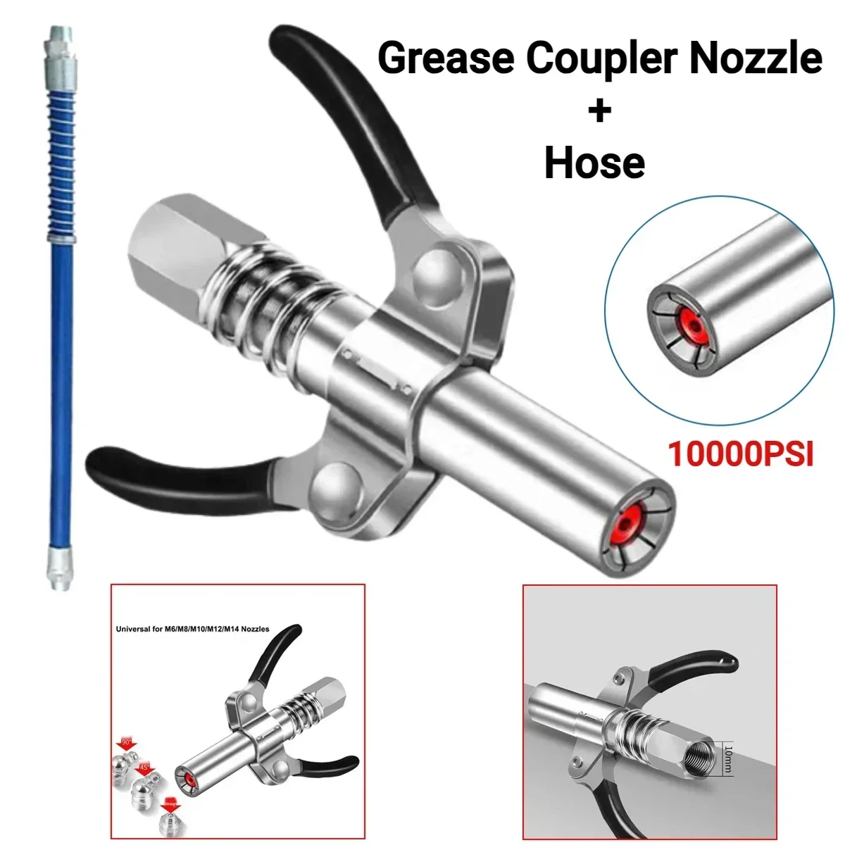 

Grease Gun Coupler 10000 PSI NPTI/8 High Pressure Grease Nozzle Oil Pump Car Syringe Lubricant Tip Repair Accessories Lubricant