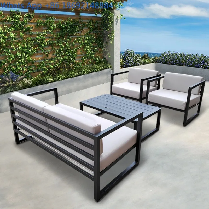 

Light Luxury Villa Outdoor Courtyard Waterproof Sunproof Conversation Leisure Sofa and Coffee Table Set