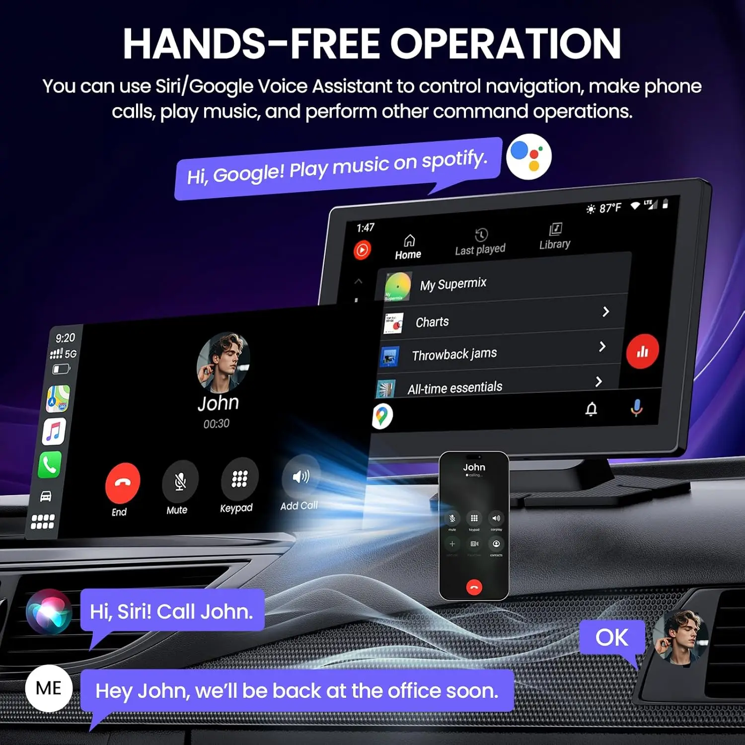 9,0-дюймовый беспроводной экран CarPlay с видеорегистратором 4K и резервной камерой 1080P, автомобильной стереосистемой с сенсорным экраном и CarPlay, Android Auto, GPS, Mir