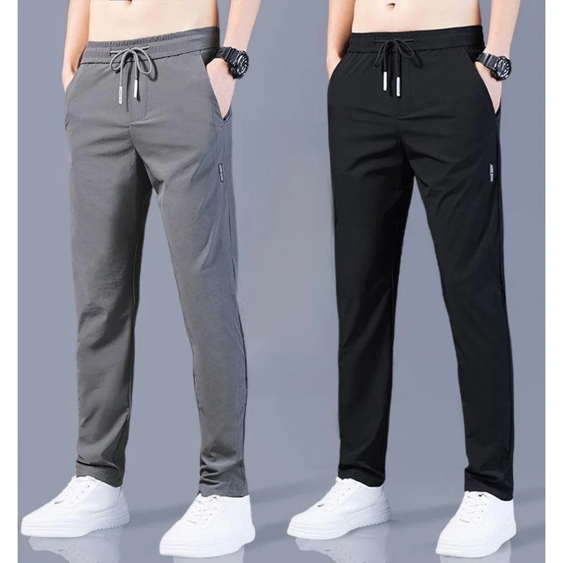 Ice Silk Casual Pants Men's Thin Sport Leisure Trousers for Work Wear Resistant Stain Wearable Straight Leg Sweatpants
