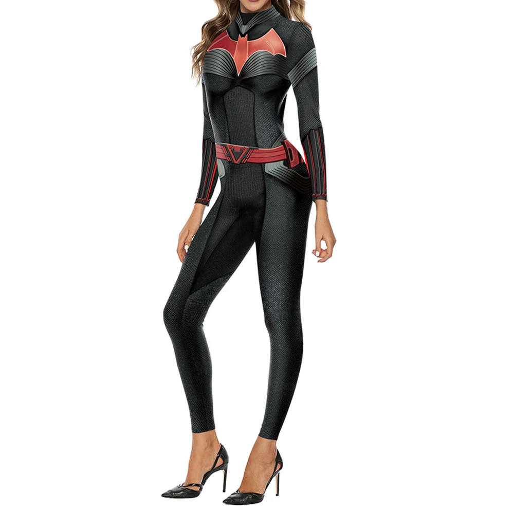 Preto Animação Imprimir Cosplay Traje para Mulheres, Bodysuit Halloween, Festa, Disfarce Oufit, Macacão Engraçado Feminino, Catsuit, Sexy