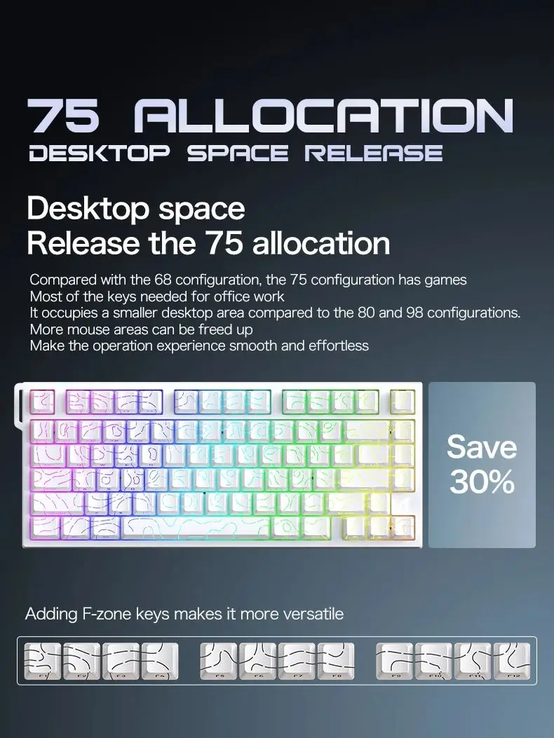 ATTACK SHARK R82 HE Magnetisch toetsenbord Gaming 8000 Hz Rapid Trigger Bedraad ProGamer 75% toetsenbord, 0,005 mm RT-nauwkeurigheid, 0,08 ms latentie - afbeelding 2