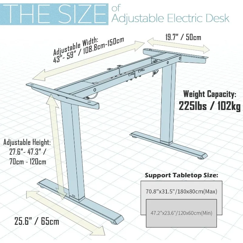 Dual Motor Electric Adjustable Standing Computer Desk for Home and Office (Black Frame only)