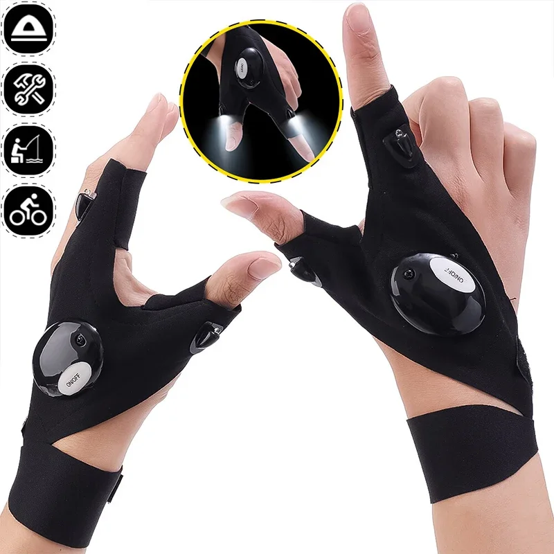 

Night Outdoor LED Magic Strap Fingerless Gloves Motorcycle Bicycle Night Safety Riding Waterproof Fishing Glove Moto Accessories