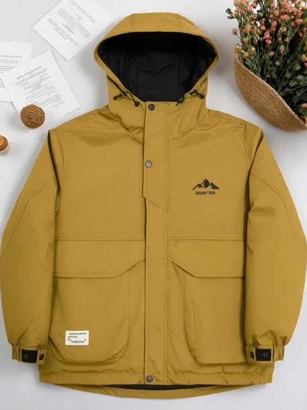 

New Advanced Hooded Cotton Jaet Men's Thi Warm Multi-ket Casual Versatile Trendy Outerwear Polyester Fiber Winter Coat