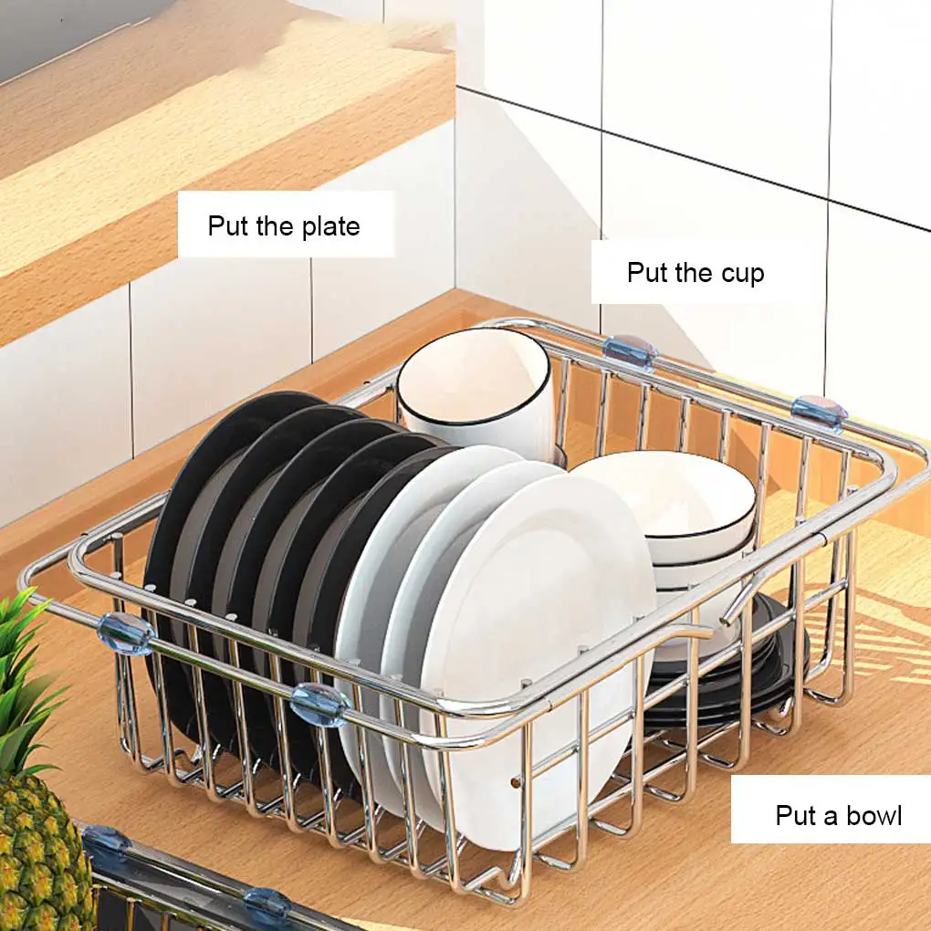 Telescopic Drain Basket Over The Sink Dish Drying Rack Basin Dishes Filter Vegetable Drainer Kitchen Accessories 201