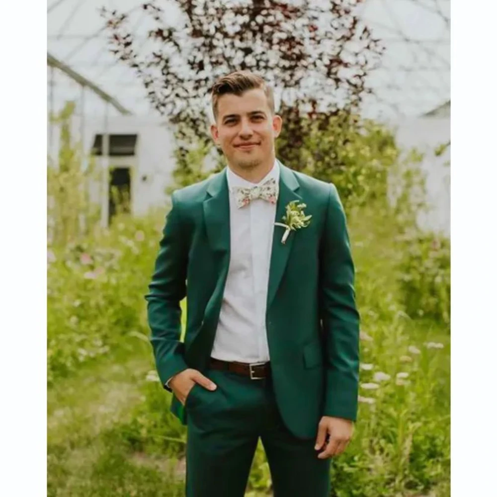 Emerald Green Men Suit Two-pieces(Jacket+Pants) Set New Slim Fit Fashion High-quality Male Formal Party Clothing