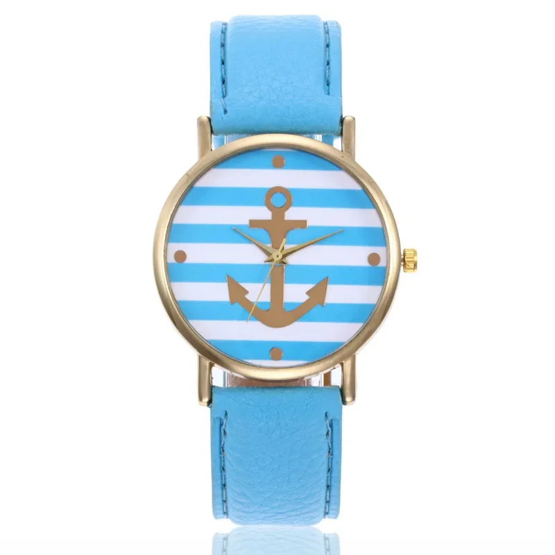 Fashion Boat Anchor Watch Women Leather Quartz Watches Geneva Stripe Casual Woman Watches Female Clock Relogio Feminino