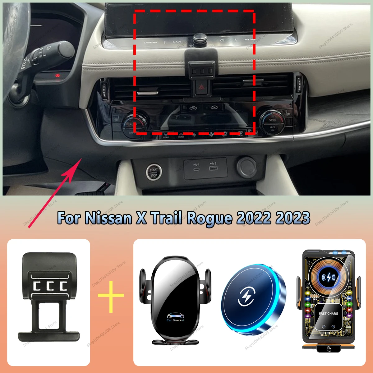 Suporte Magnético para Telefone com Carregamento Sem Fio para Nissan X Trail Rogue T33 2022 2023, Compatível com MagSafe