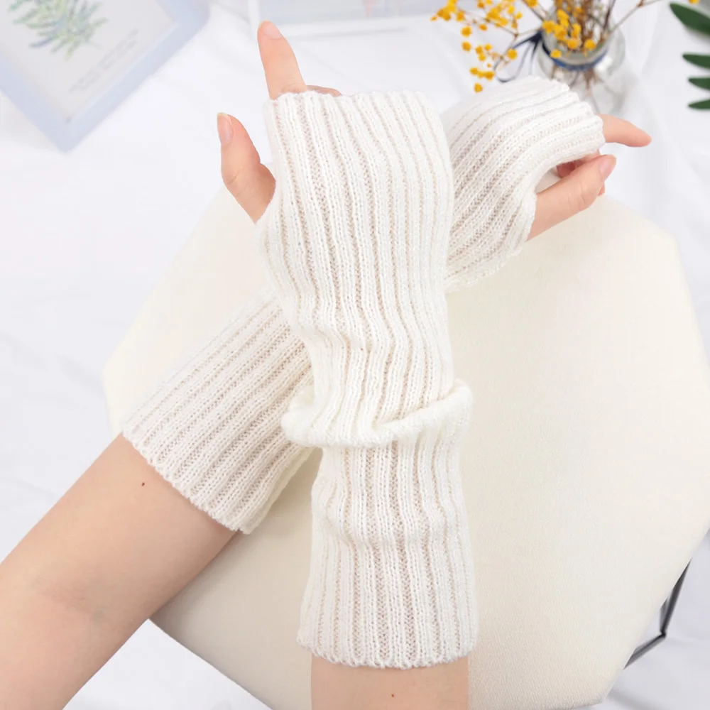 Winter Women\'s Knitted Fingerless Arm Sleeves Gothic Style Striped Arm Warmers Girls Harajuku Y2K Fashion Wrist Gloves