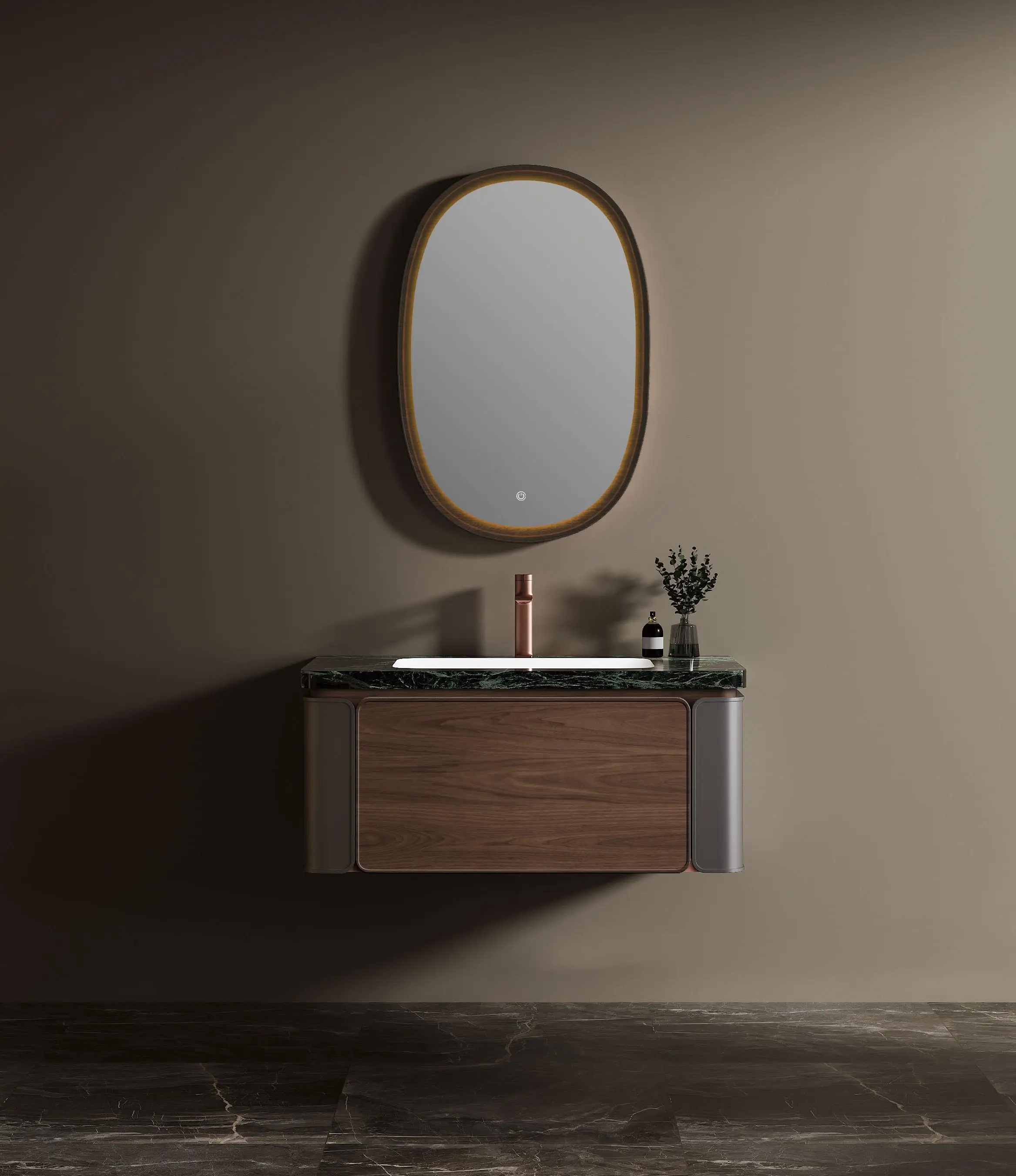 Modern Style Luxury Bathroom Vanity Wall Mounted With Solid Wood Lacquered Panel LED Smart Mirror Soft Closing Drawer For Hotels