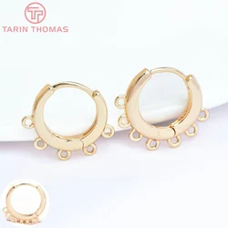 (2535)6PCS 16x15MM 24K Gold Color Brass Round Earrings Hoop with Hanging Hole Earring Clip High Quality Jewelry Making Findings