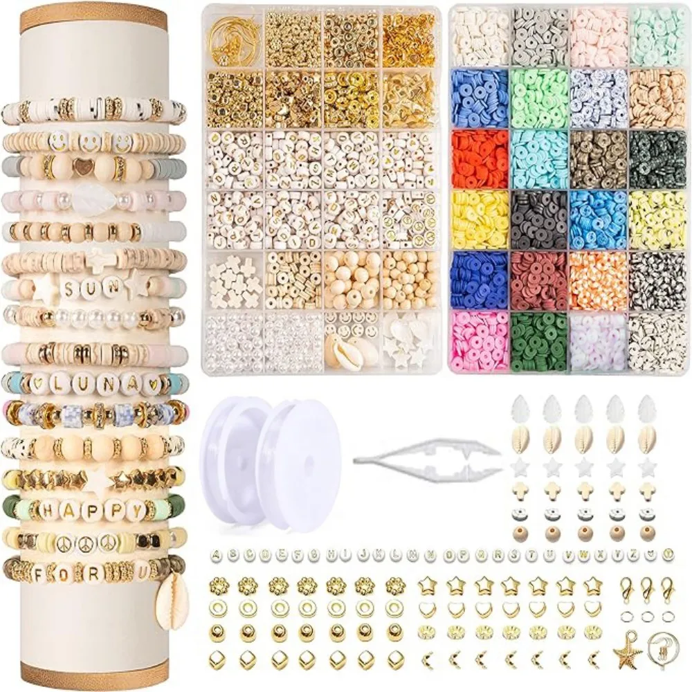 Clay Beads2 Boxes Bracelet Making Kit - 24 Colors Polymer Clay Beads for Bracelet Making Set Disc Beads for Jewelry Ma