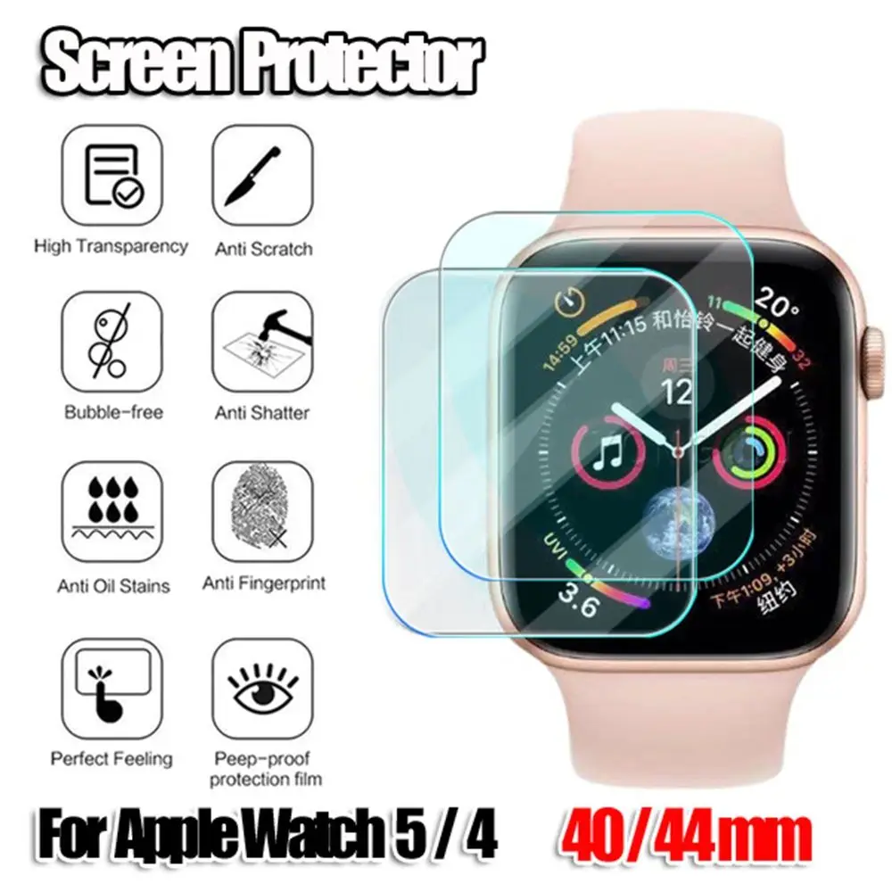 3D iWatch 40mm 44mm Case Cover For Apple Watch 5 4 Protective film Tempered Glass Screen Protectors
