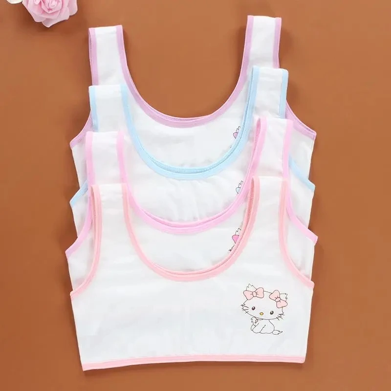 Sanrio Kawaii HelloKitty Underwear Cartoon Girls Developmental Vest Bra Pure Cotton No Steel Ring No Breast Pad Sports Underwear