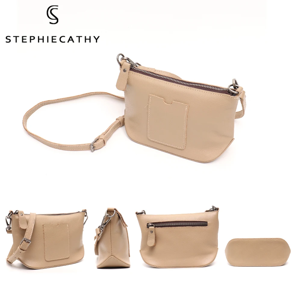 SC Brand Casual Genuine Leather Women Crossbody Bag Simple Daily Functional Zip Purse Small Female Soft Cowhide Shoulder Handbag