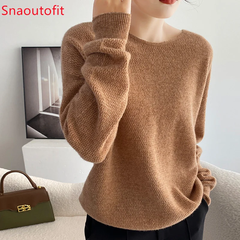 Fashion All-Match Round Neck Knit Sweater 100 Pure Wool Sweater for Women French Style Pullover Show The Beauty of Female Autumn