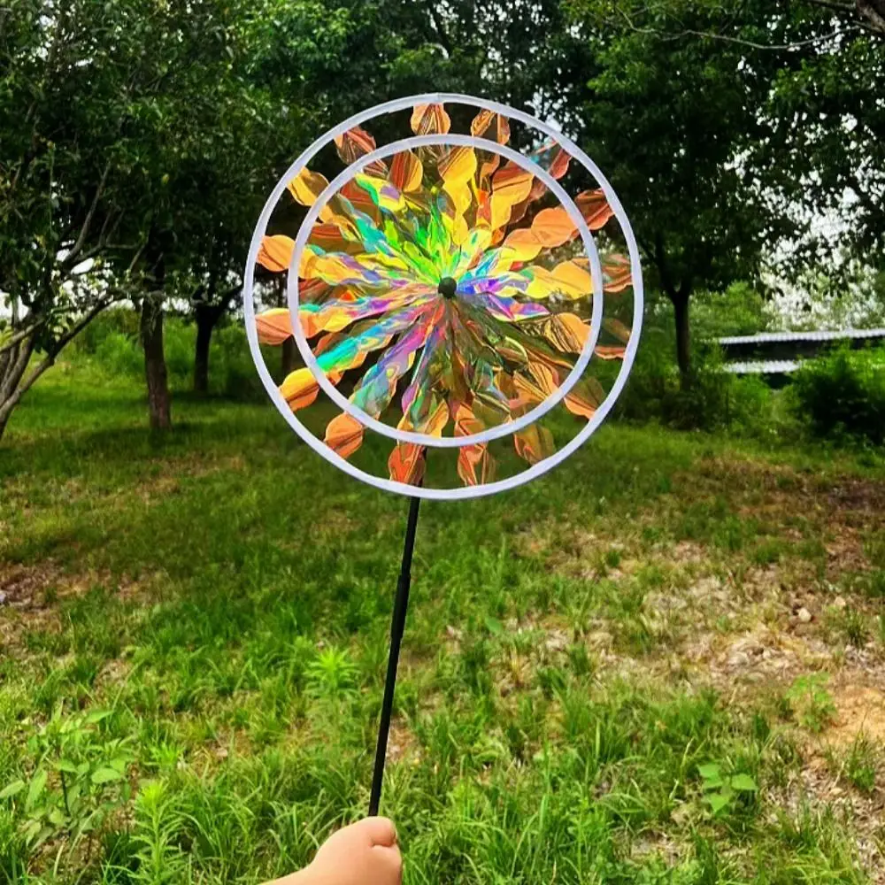 Multistyles Sunflower Windmill PVC Diameter 27~38cm Stake Standing Lawn Flower Pinwheel Double Layer Laser Dazzling