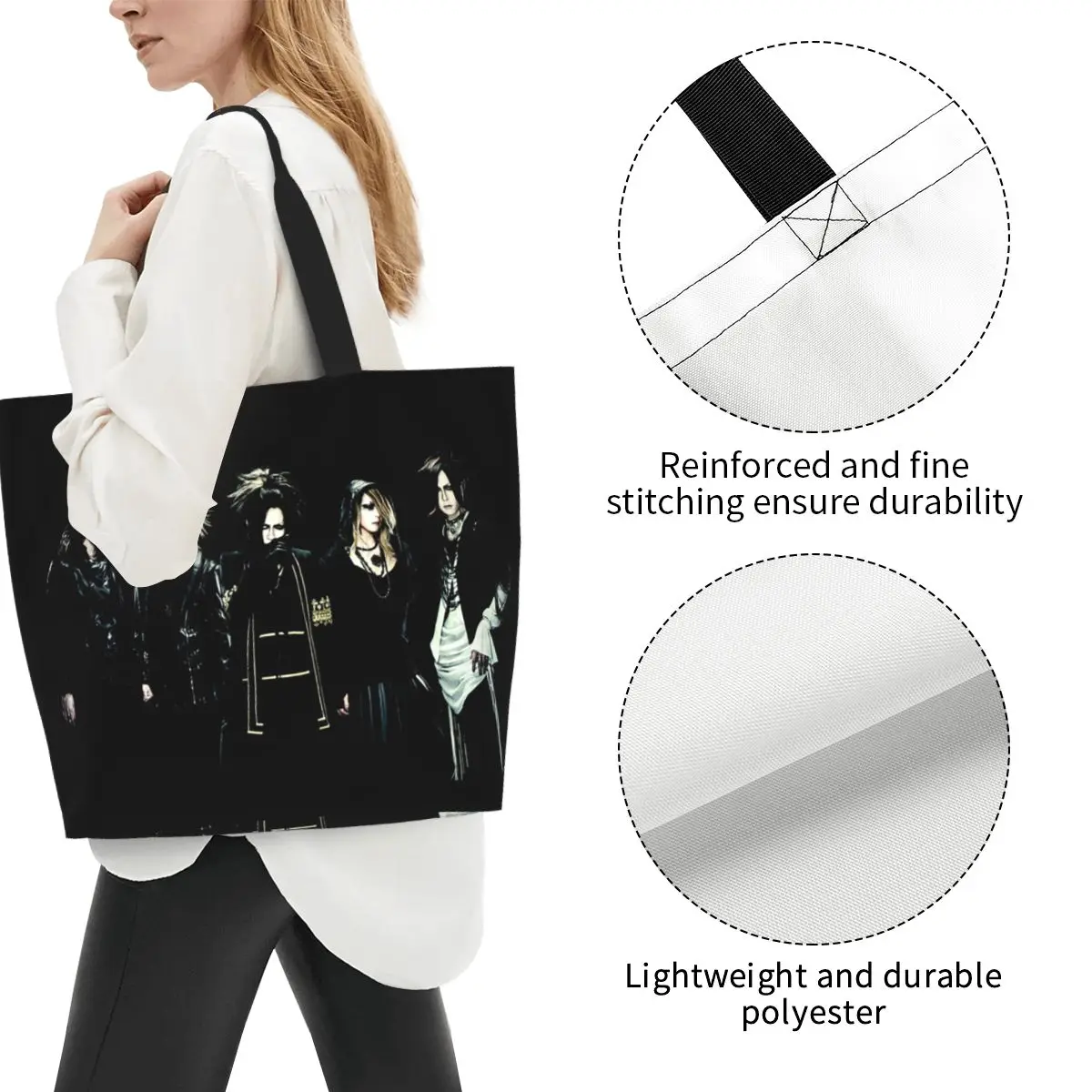 Japan Rock The Gazette Band Shopping Tote Bag Canvas Large Capacity Shoulder Bags Shopper Grocery Handbag for Women