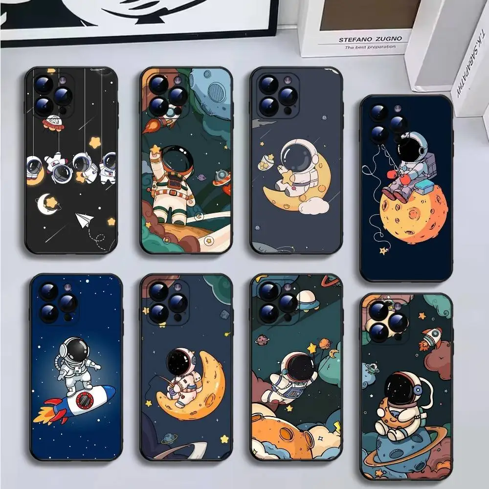 

Astronaut Phone Case For iPhone16,15,14,13,12,11 Plus,Pro Max,XS,X,XR,SE,Mini,8,7,Soft Silicone Black Cover