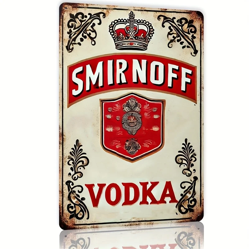 Smirnoff Vodka Vintage Metal Wall Art Sign - Rustic Iron Sign with Distressed Design, Crown And Lion Emblem - Perfect for Kitc