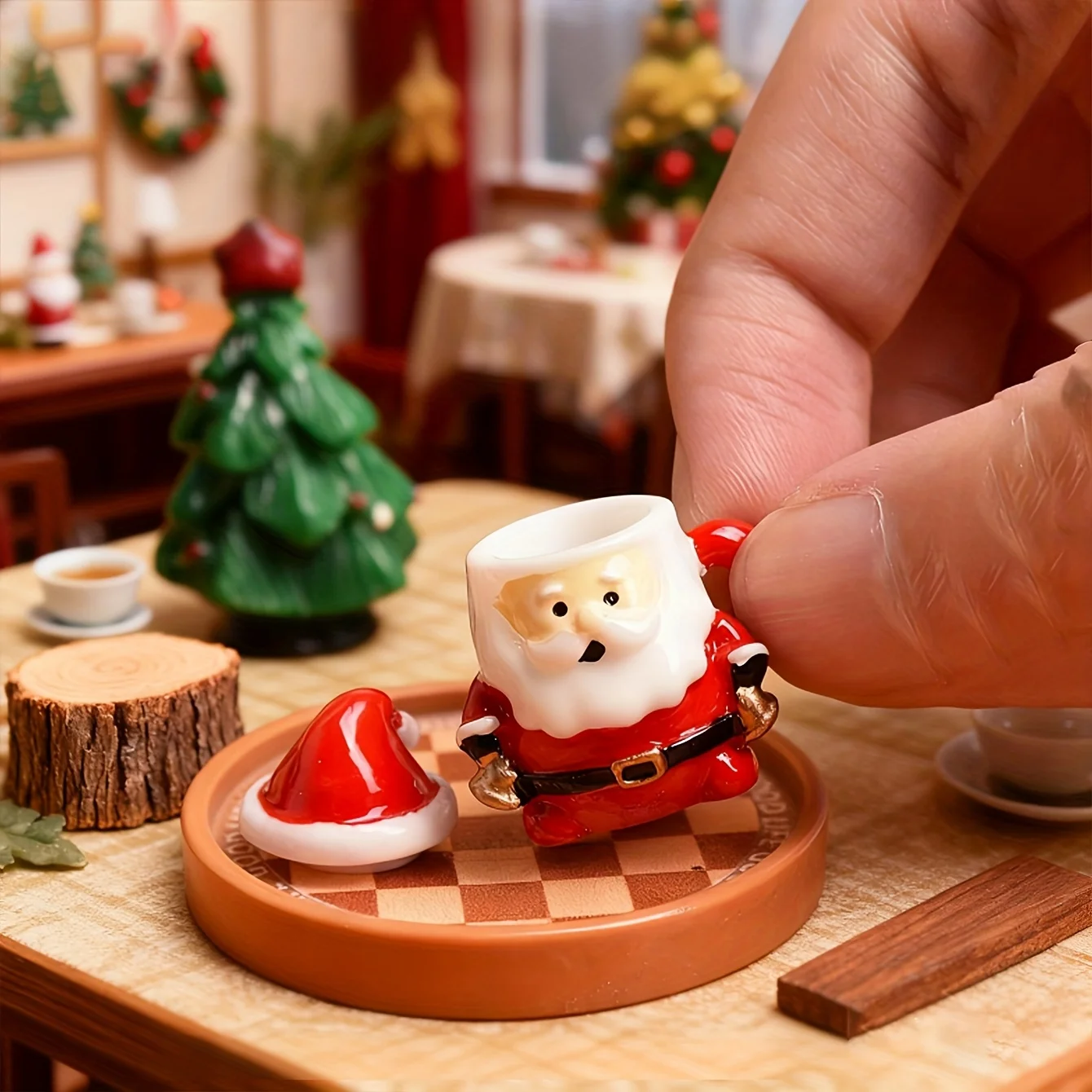 Neue Mini Santa Claus Teetasse Dekoration Figur Puppe Haus Wohnkultur Miniatur Garten Zubehör Moderne DIY Party Dekorationen