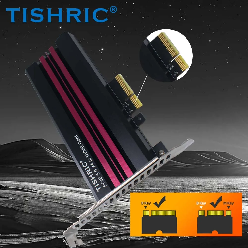 TISHRIC Adapter Board PCIE 5.0 X4 to NVME Adapter Card 2280 NVME SSD to PCIE X4 Connector with Aluminum Alloy Heat Sink for PC