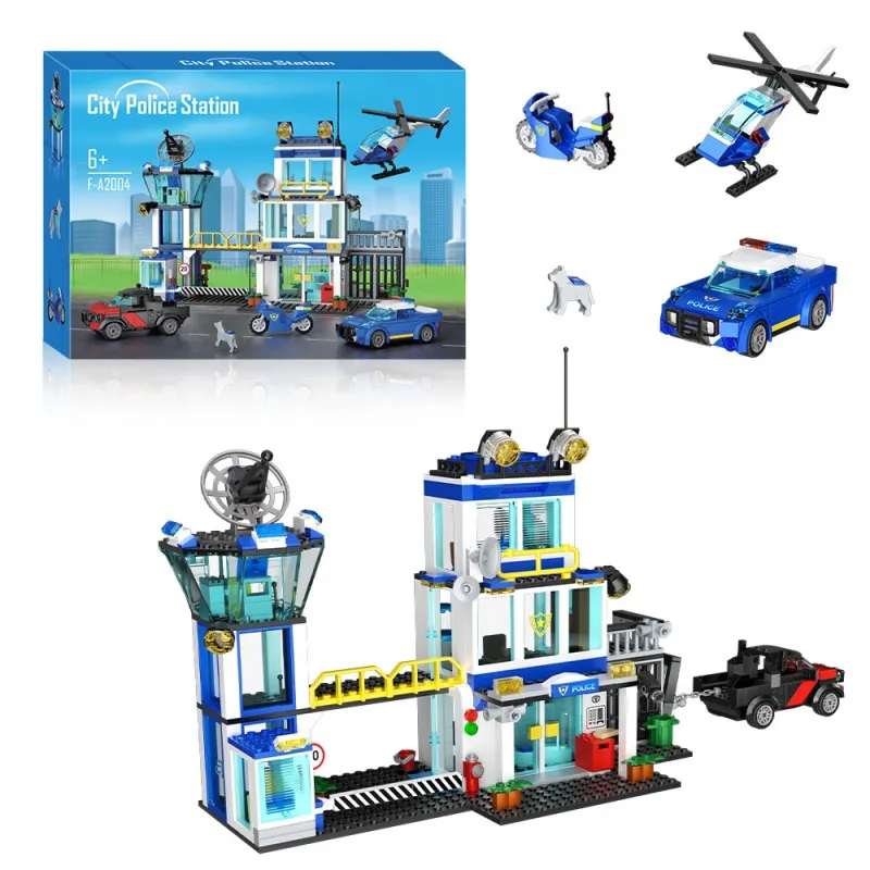 

634PCS Creative Expert MOC Police Station Building Blocks Set with Helicopter, Cars&Motorcycle, Ideal DIY Assembly Toy for Kids