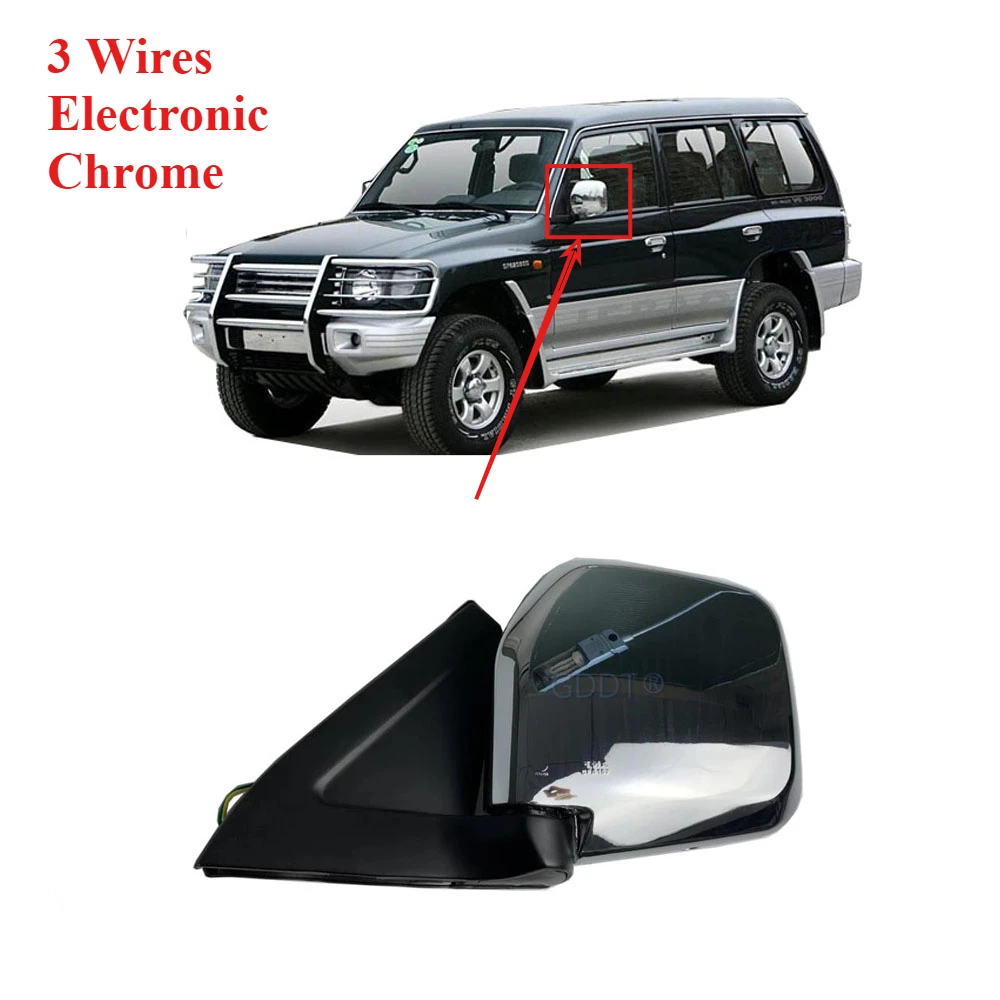 1 Pcs LHD 3 Wires Electronic Adjust Chrome Side Mirror for Pajero V30 MR300485 Rear Glass for Montero V20 2th for Shogun V40