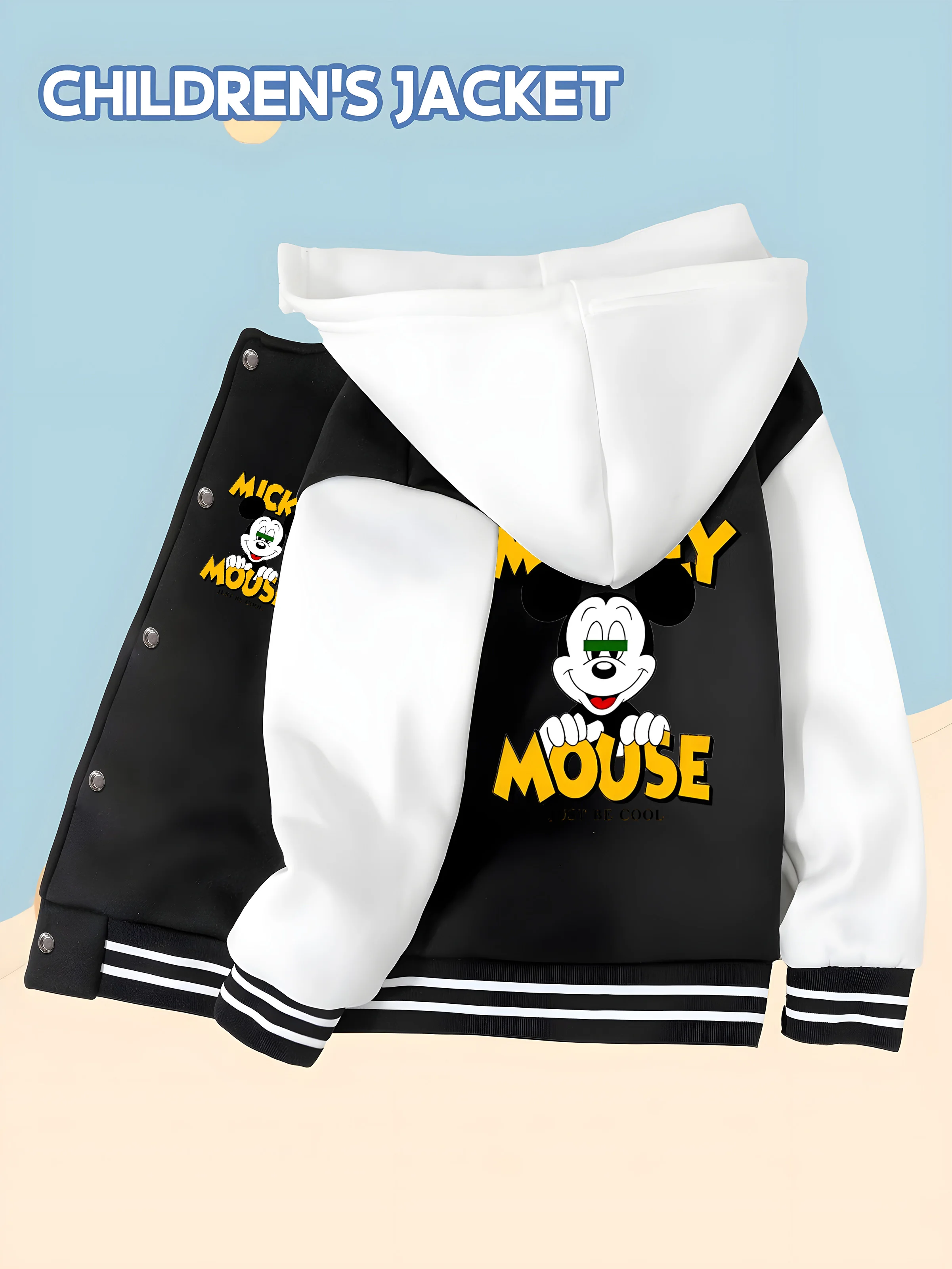 

MINISO Disney collaboration Mickey Mouse cool boys' baseball jacket - classic yellow print, fun and comfortable, versatile