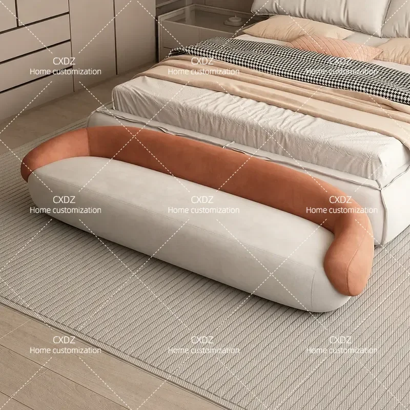 Cream wind fine velvet matte fabric color scheme bedside stool bedroom bedside clothes stool coat rack with backrest bench