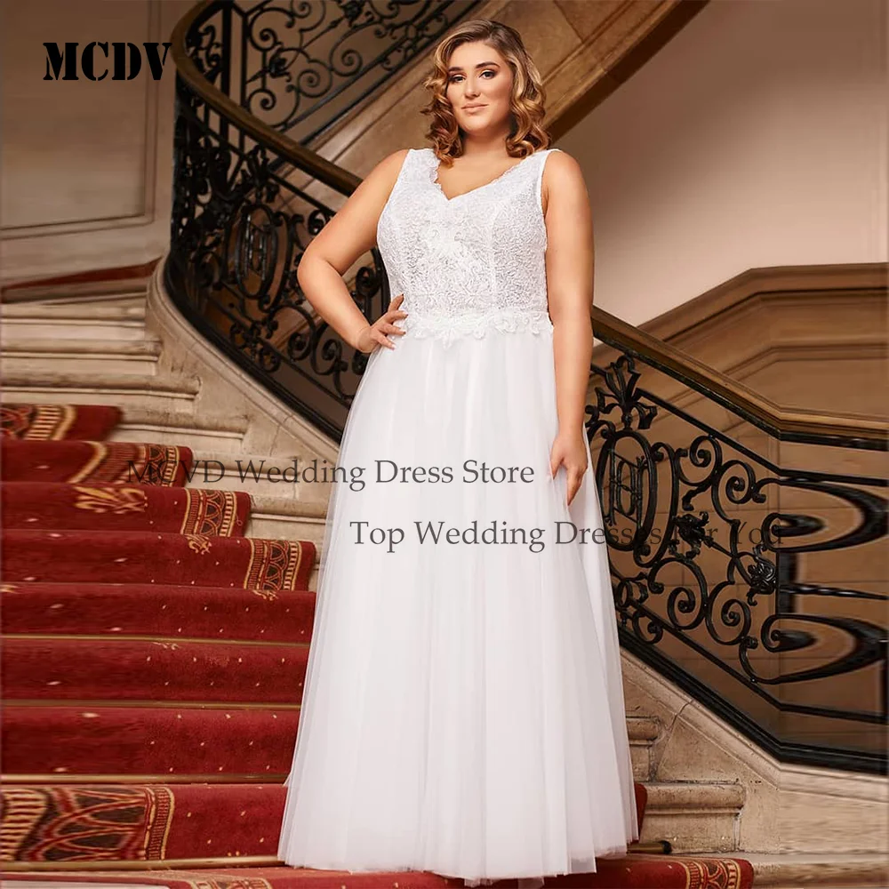 Mcdv personalizado plus size vestidos de casamento civil apliques de noiva sem mangas com decote em v sem mangas vestidos de noiva bohvestido de novia