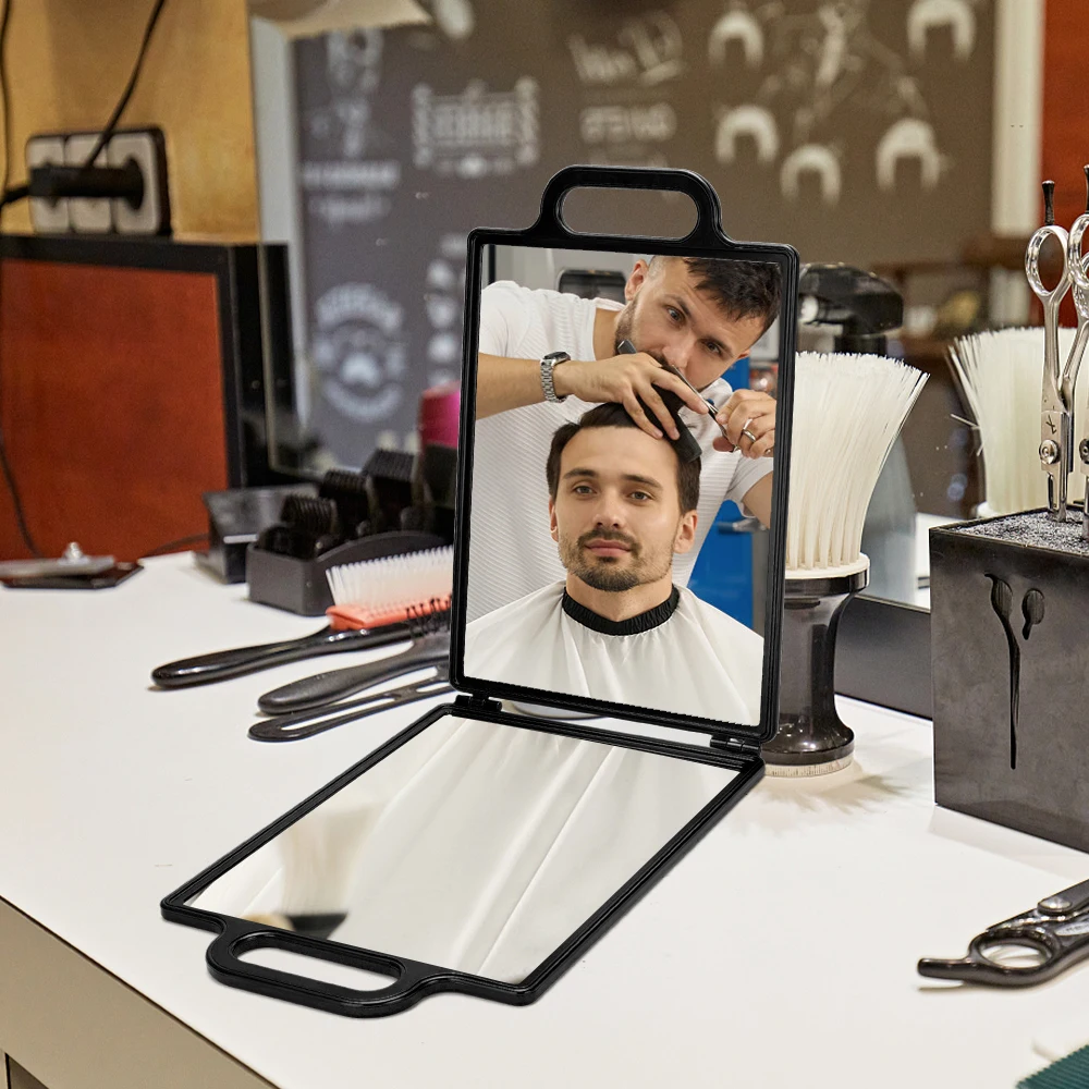 

Barber Shop Double-Sided Foldable Mirror Professional Barber Rearview Mirror Portable Handheld Self Cutting Hairdressing Mirror