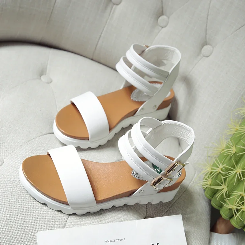 Sandals Summer Double Buckle Women Sandals Casual Platform Thick Heel Fashion Design Ladies Shoes Zapatos Mujer 2024