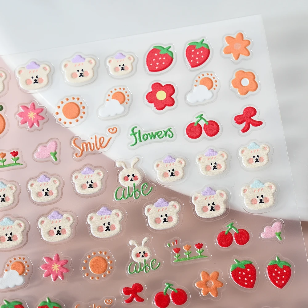 1 sztuk Kawaii ciasto niedźwiedź miłość naklejka do paznokci 5D tłoczona galaretka grzyb królik samoprzylepna naklejka japońskie części do dekoracji paznokci