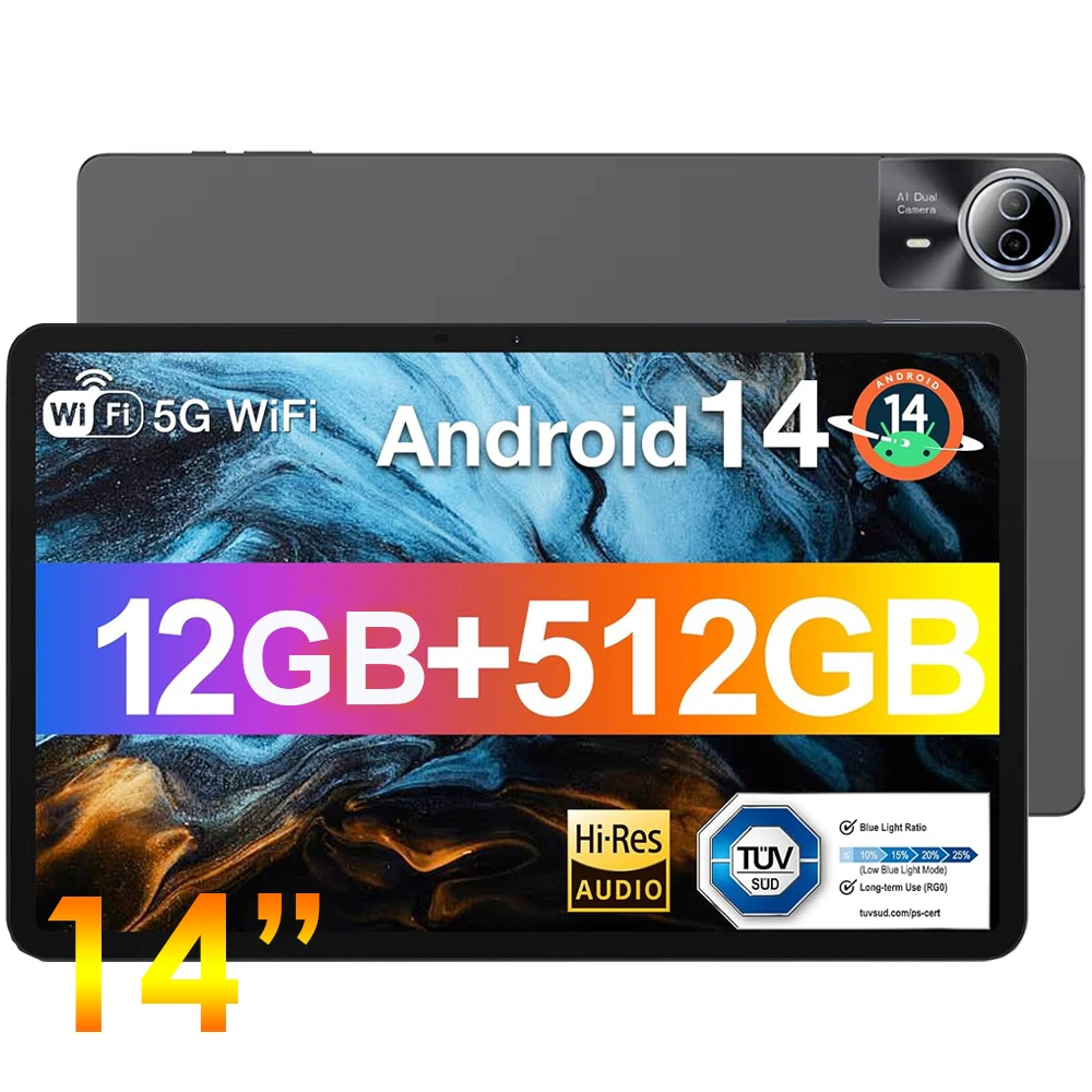 شاشة كبيرة 14 بوصة تعمل بنظام أندرويد 14 تابلت 1200 × 1920 IPS FHD دقة عرض منفذ Type-C بطارية طويلة 12000 مللي أمبير في الساعة واي فاي 6 بلوتوث #1