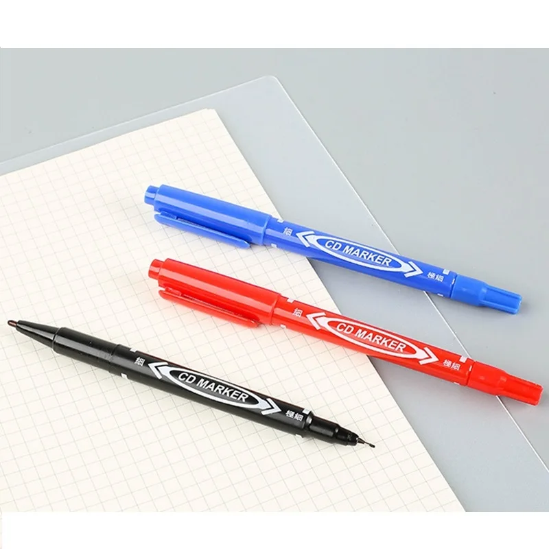 

Permanent Markers Dual Tip Pen 0.5mm/1.0mm Black Blue Red Water Proof Fast Dry Office Stationery Permanent Sign Marker Pens