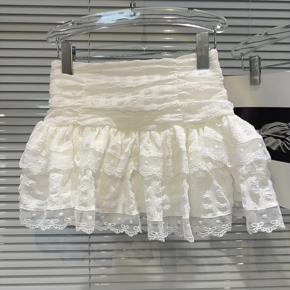 Falda de Ballet con Volantes y Encaje, Cintura Alta, Diseño de Capullo, Estilo Puro y Deseable, Falda Corta Tipo Pastel, Silu...