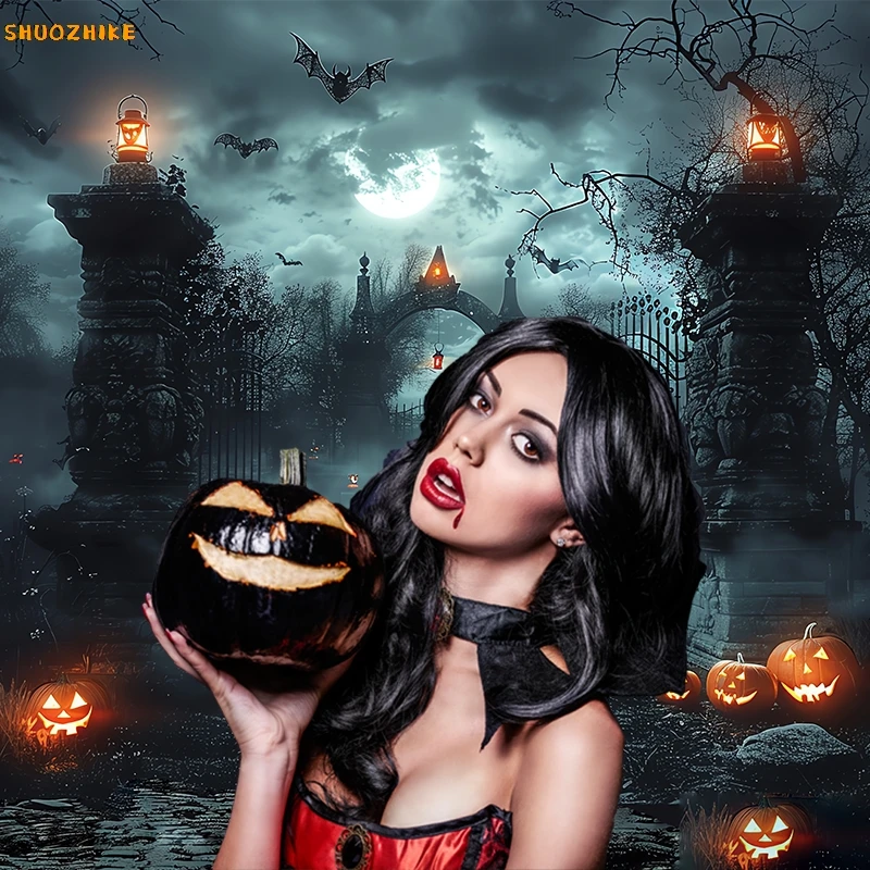 Halloween latar belakang fotografi hutan horor tengkorak hantu Graveyard labu lentera latar belakang anak potret dekorasi pesta